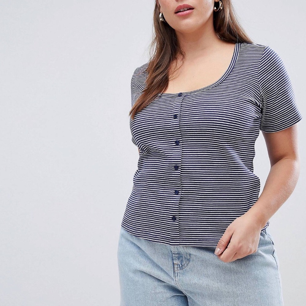 ASOS Curve Top in stripe w/ button placket